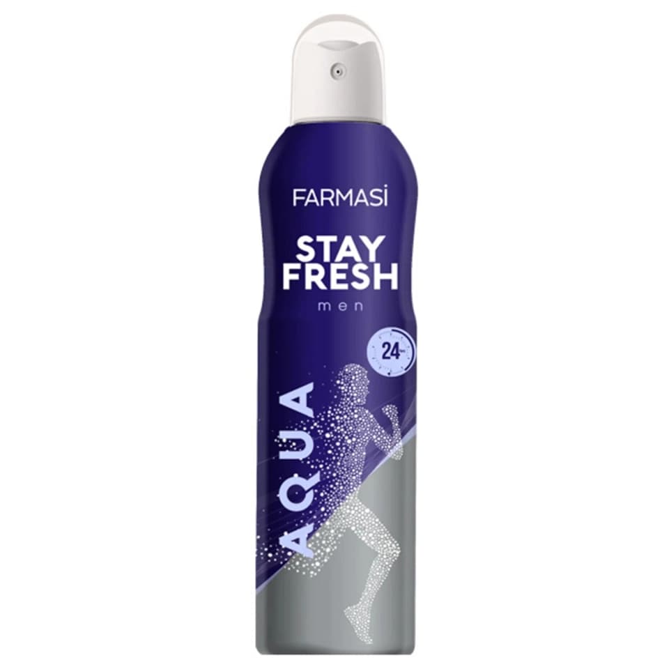 اسپری بدن ضد تعریق ۲۴ ساعته مردانه فارماسی رایحه آکوا Farmasi AQUA STAY FRESH حجم 150 میلی لیتر