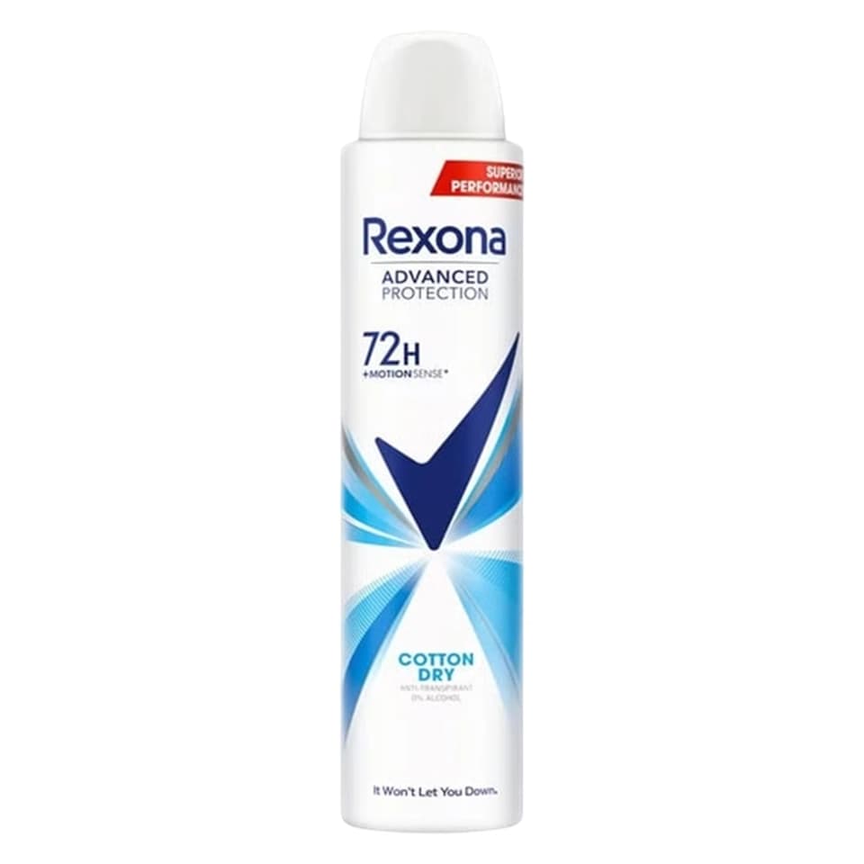 اسپری ضد تعریق 72 ساعته زنانه رکسونا رایحه پنبه خشک Rexona cotton dry حجم 200 میلی لیتر