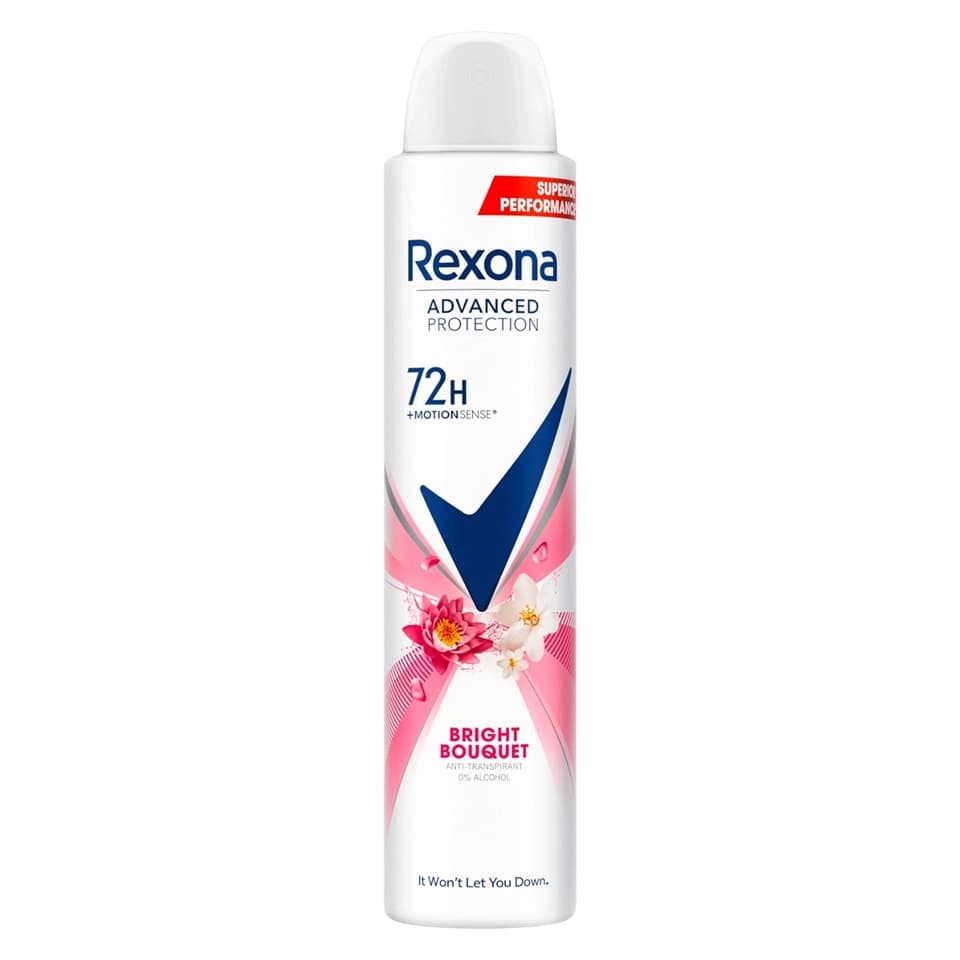 اسپری ضد تعریق 72 ساعته زنانه رکسونا رایحه دسته گل روشن Rexona BRIGHT BOUQUET حجم 200 میلی لیتر